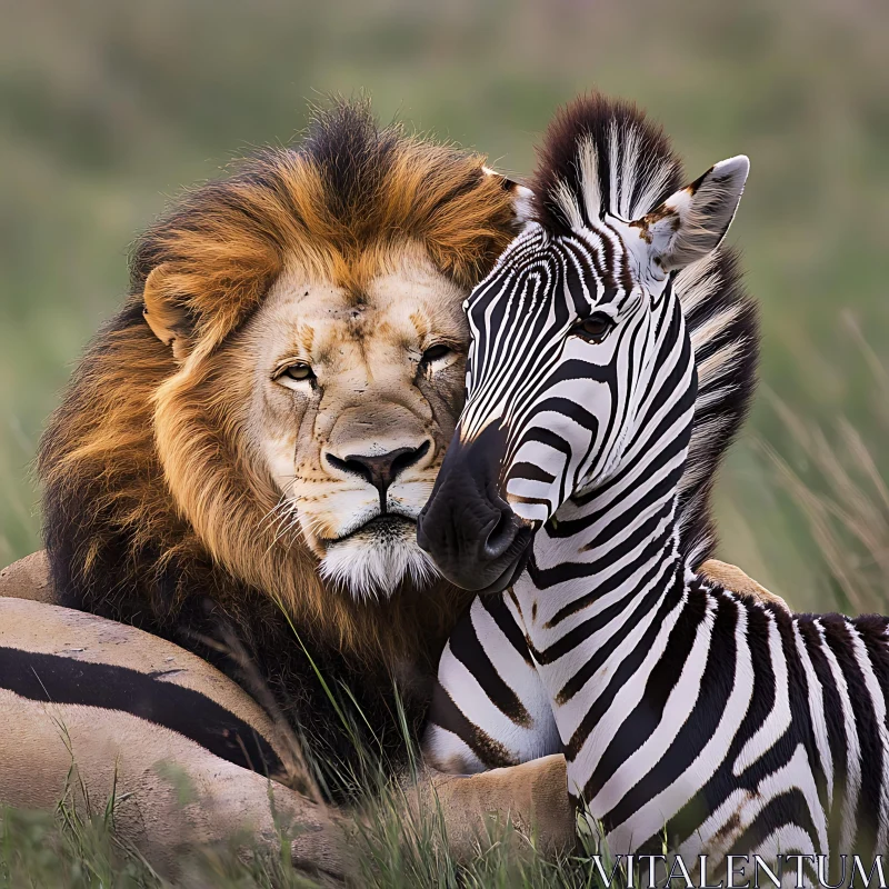 AI ART Wildlife Harmony: Lion and Zebra