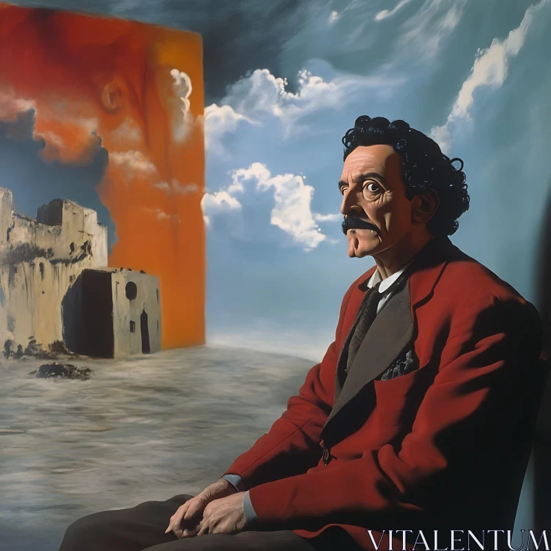 Man in Red Suit Surreal Scene AI Image