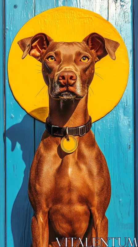 Brown Dog with Yellow Circle Halo AI Image