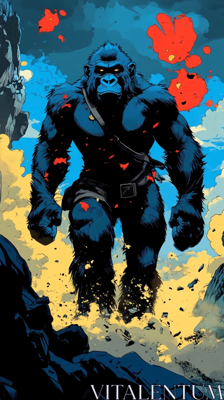 Comic Gorilla Explosive Scene AI Image