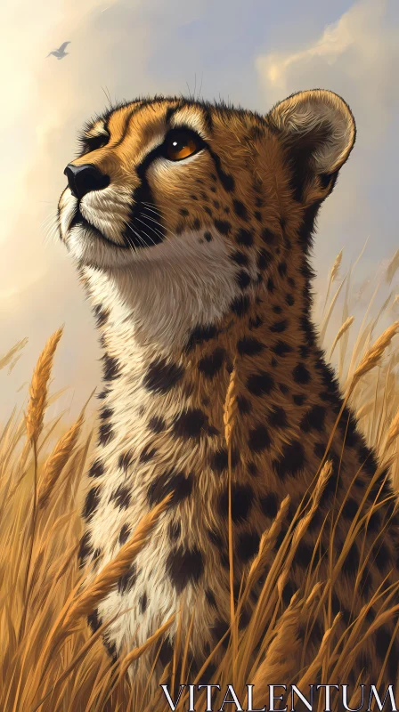 Majestic Cheetah Looking Skyward AI Image