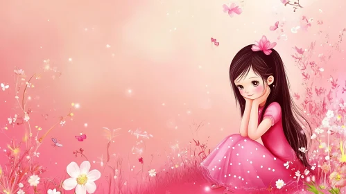 Dreamy Anime Girl with Pink Flower