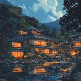 Tranquil Japanese Architecture Amidst Forest