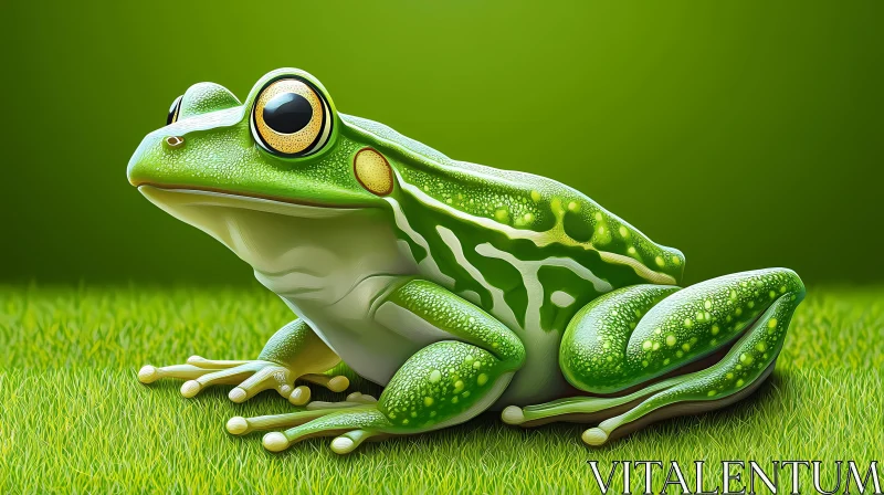 Intricately Detailed Green Frog Illustration AI Image