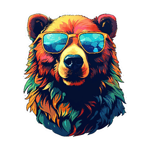 POD Design Cartoon Bear with Sunglasses - Multicolored Illustration