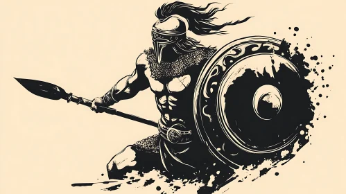 Ancient Warrior with Spear and Shield
