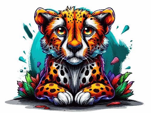 POD Design Colorful Cheetah Cub Illustration for Merchandise