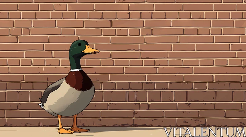 Urban Wildlife: Duck by a Brick Wall AI Image