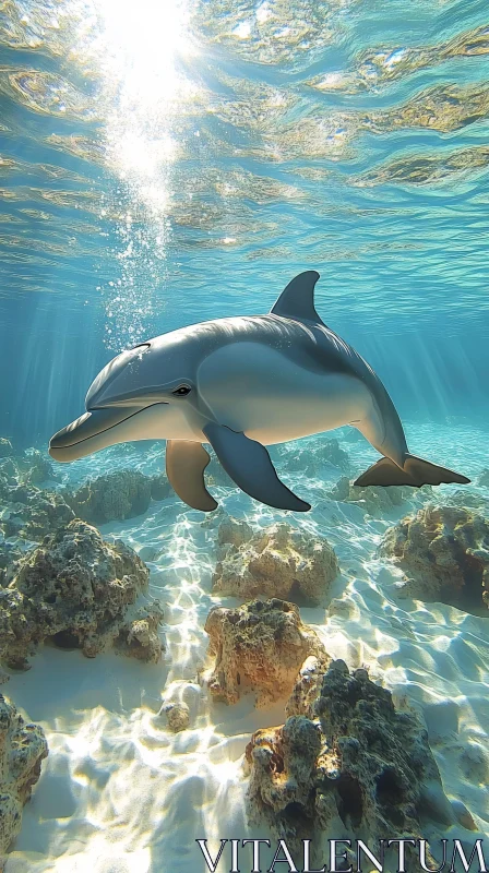 Dolphin Gliding in Sunlit Ocean AI Image