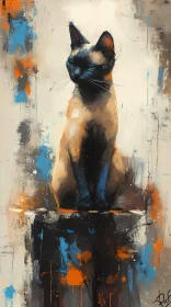 Siamese Cat Art in Blue and Orange