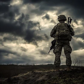 Military Figure Under Ominous Clouds
