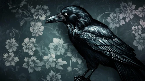 Dark Raven with Floral Wallpaper