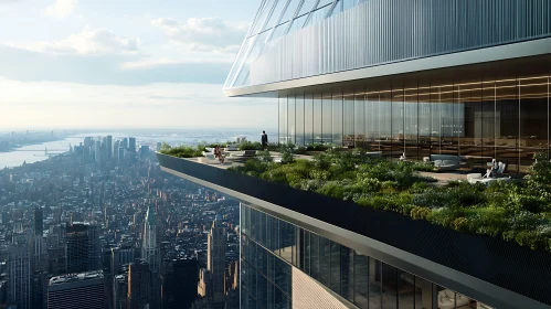 Urban Oasis: Green Balcony on High-Rise Overlooking Metropolis