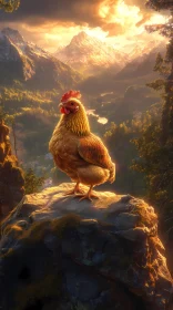 Golden Sunset with Chicken on Mountain