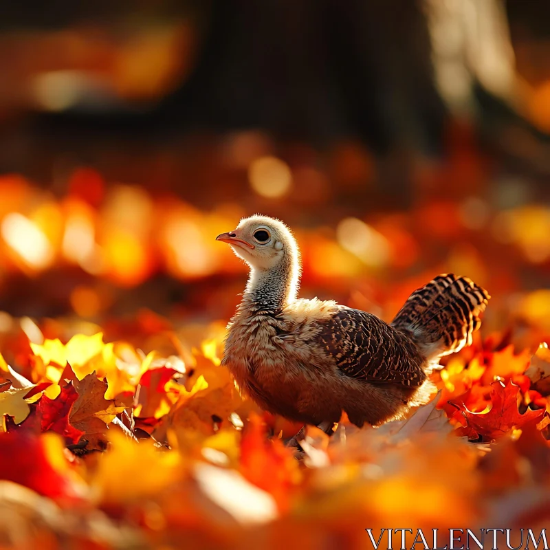 Young Bird in Autumnal Setting AI Image