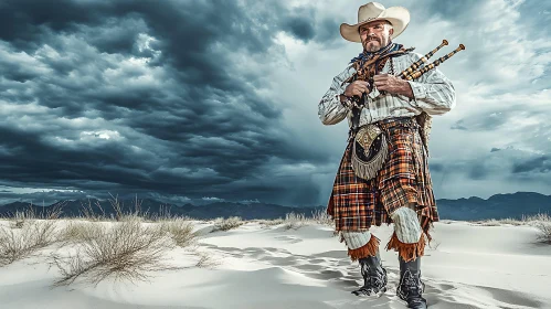 Desert Piper in Cowboy Kilt