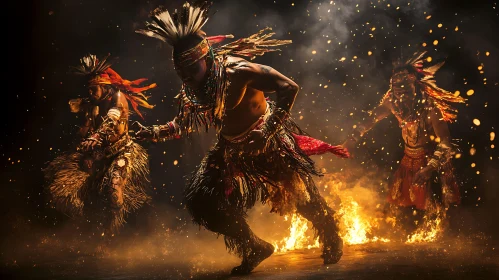 Indigenous Dancers in Fiery Celebration