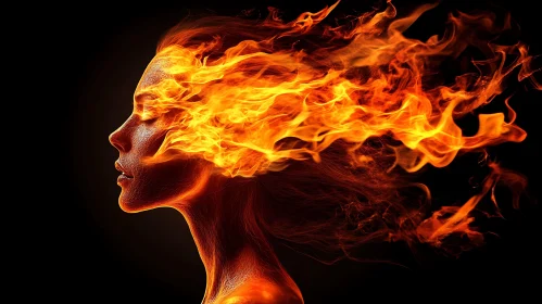 Woman's Profile with Flames