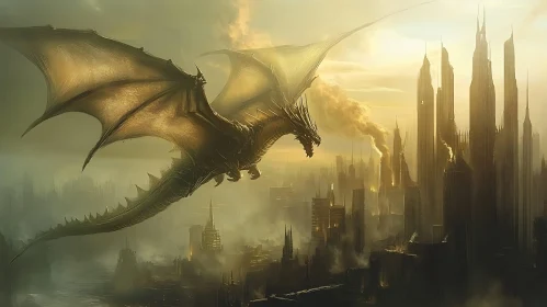 Epic Dragon Flight Above Metropolis