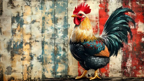 Colorful Rooster Against Rustic Texture