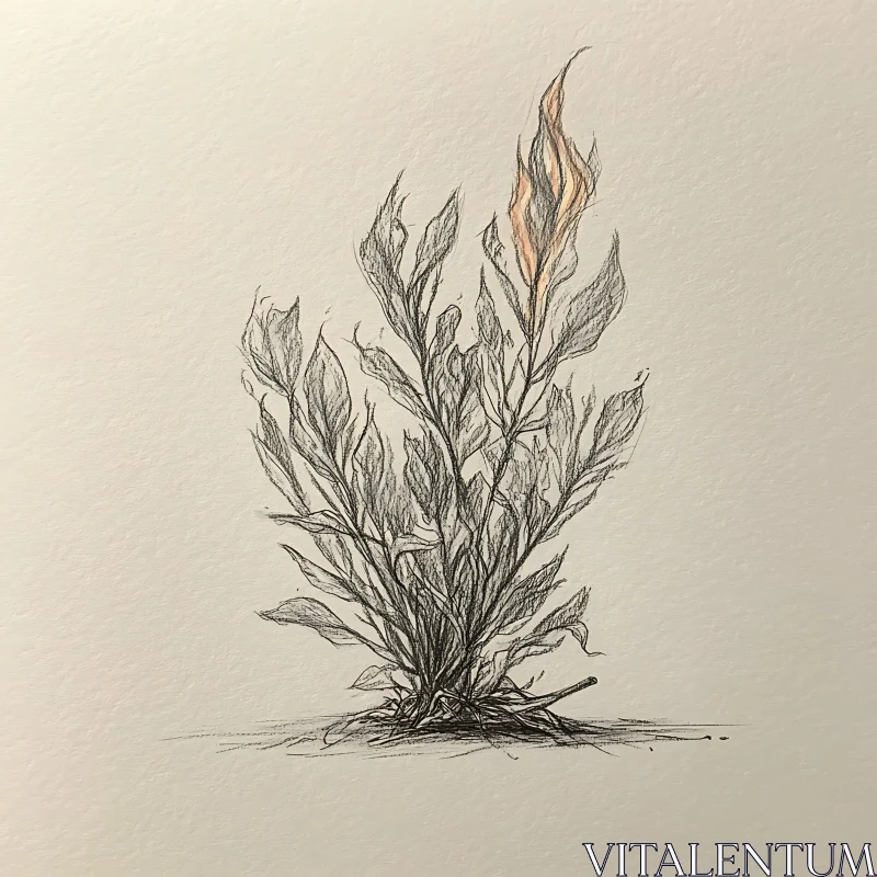 Minimalist Plant Illustration with Flame AI Image