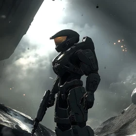 Futuristic Soldier in Battle Stance