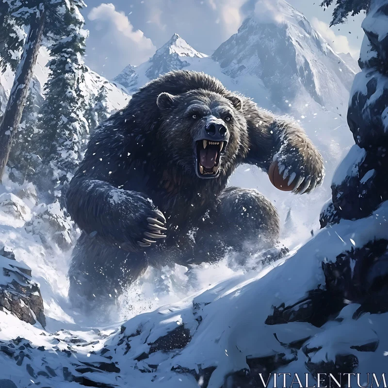 Ferocious Bear in Winter Wonderland AI Image