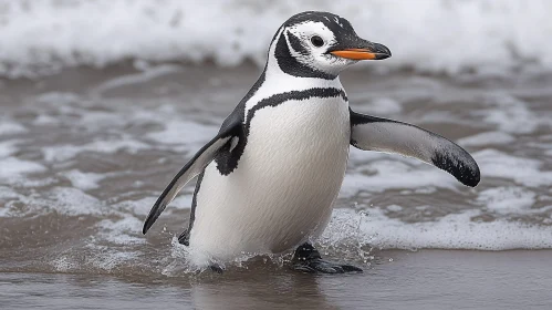 Penguin Walking on Sandy Shore