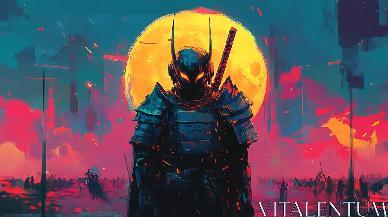 AI ART Armored Warrior Under the Moonlight