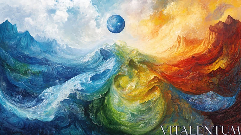 AI ART Abstract Mountains and Celestial Sphere