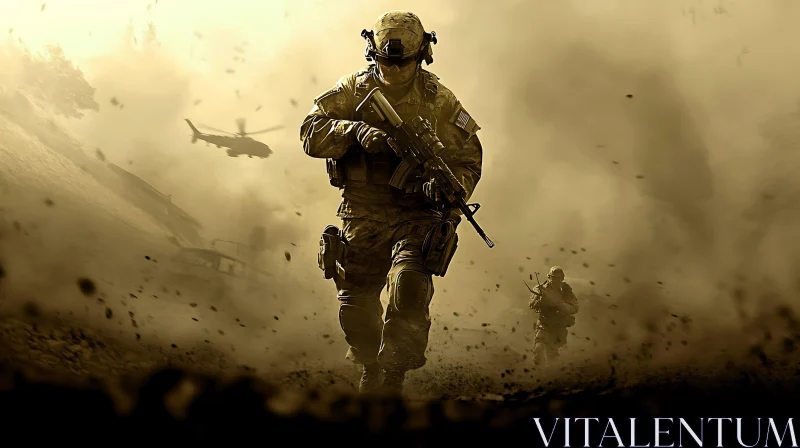 Military Soldier in Battlefield Scene AI Image