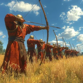 Line of Archers in Field