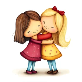 Two Cartoon Girls Hugging Illustration