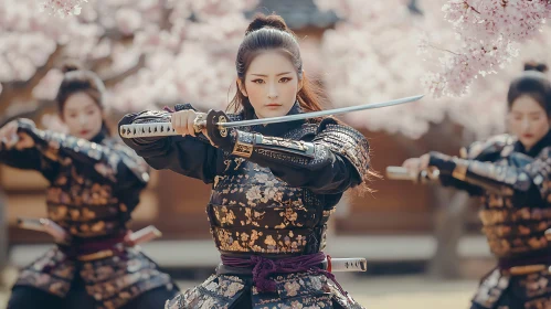 Female Warrior with Sword and Cherry Blossoms