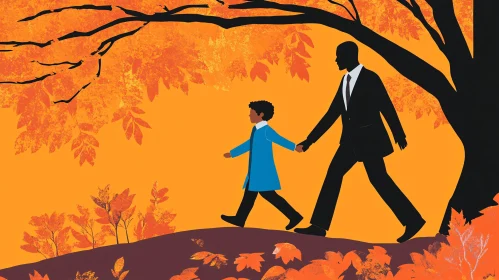 Autumnal Stroll: Father and Child