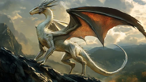 Fantasy Dragon Overlooking Mountain Landscape