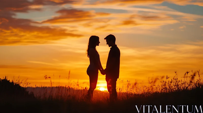 Sunset Romance: A Couple's Silhouette AI Image