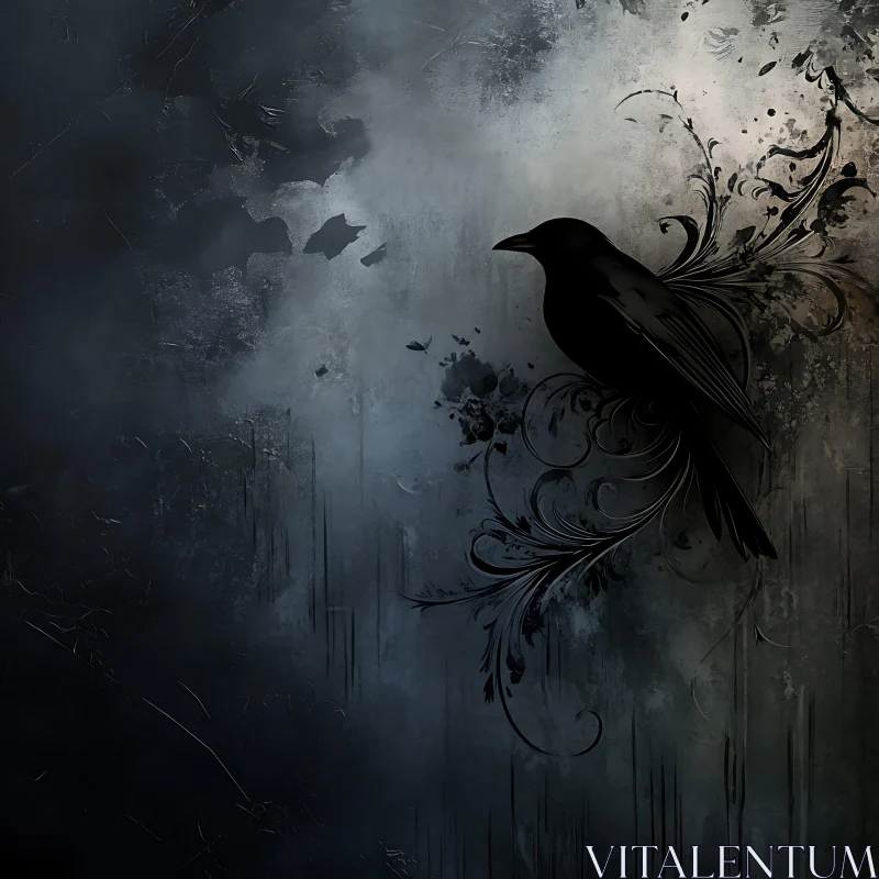 Midnight Raven with Floral Ornament AI Image