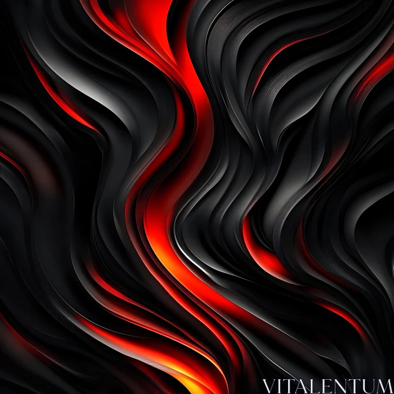 Undulating Waves Abstract in Red and Black AI Image