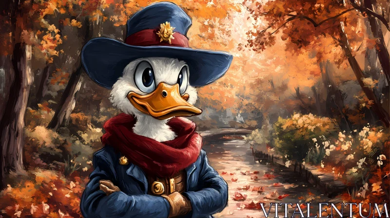 Whimsical Duck in Fall Setting AI Image