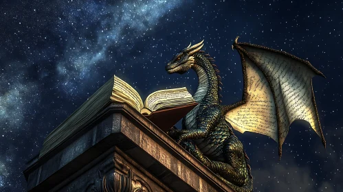 Fantasy Dragon with Ancient Book