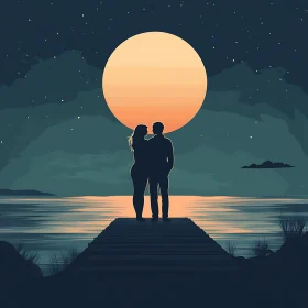 Silhouette Couple Under Moonlight