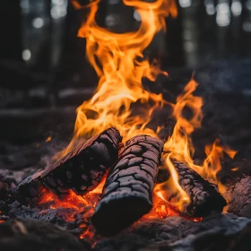 Glowing Campfire with Flames and Embers