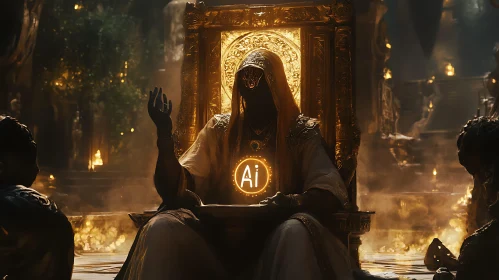 Golden AI Being on Throne