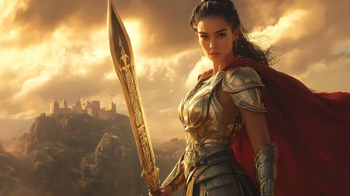 Armored Woman Warrior with Sword