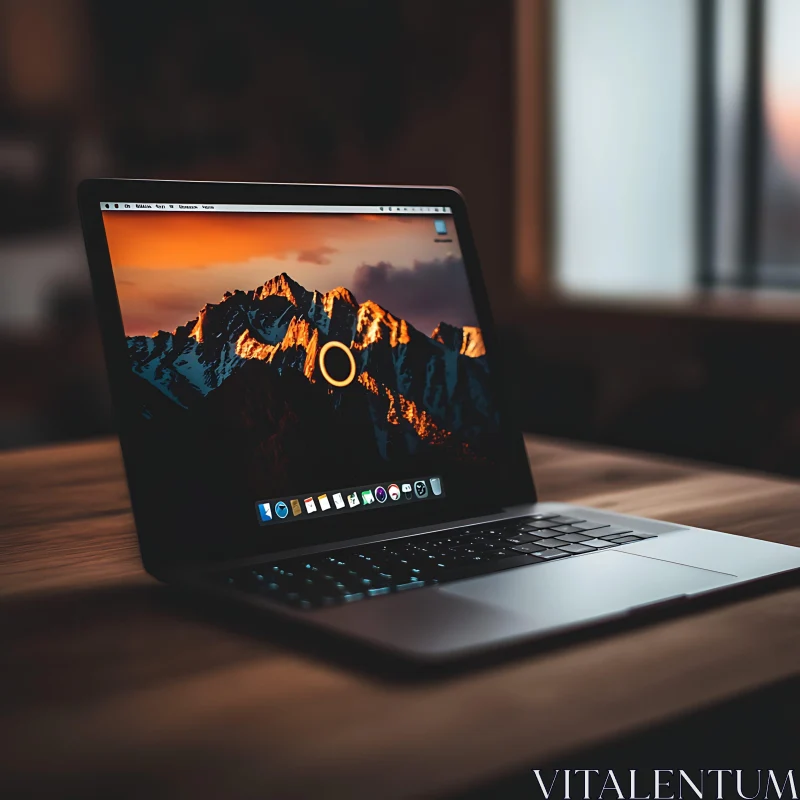 Modern Laptop on Wooden Desk AI Image