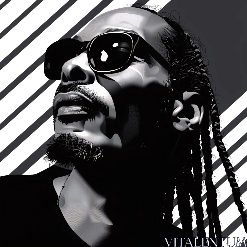 AI ART Snoop Dogg in Black and White with Diagonal Stripes