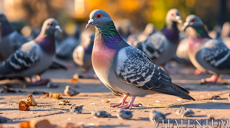 City Pigeons Gathering AI Image