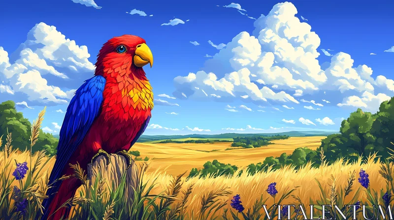 Parrot Perched in Beautiful Nature AI Image