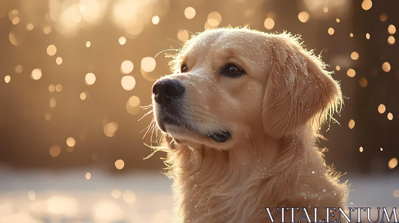 Golden Dog in Snowy Sunset AI Image